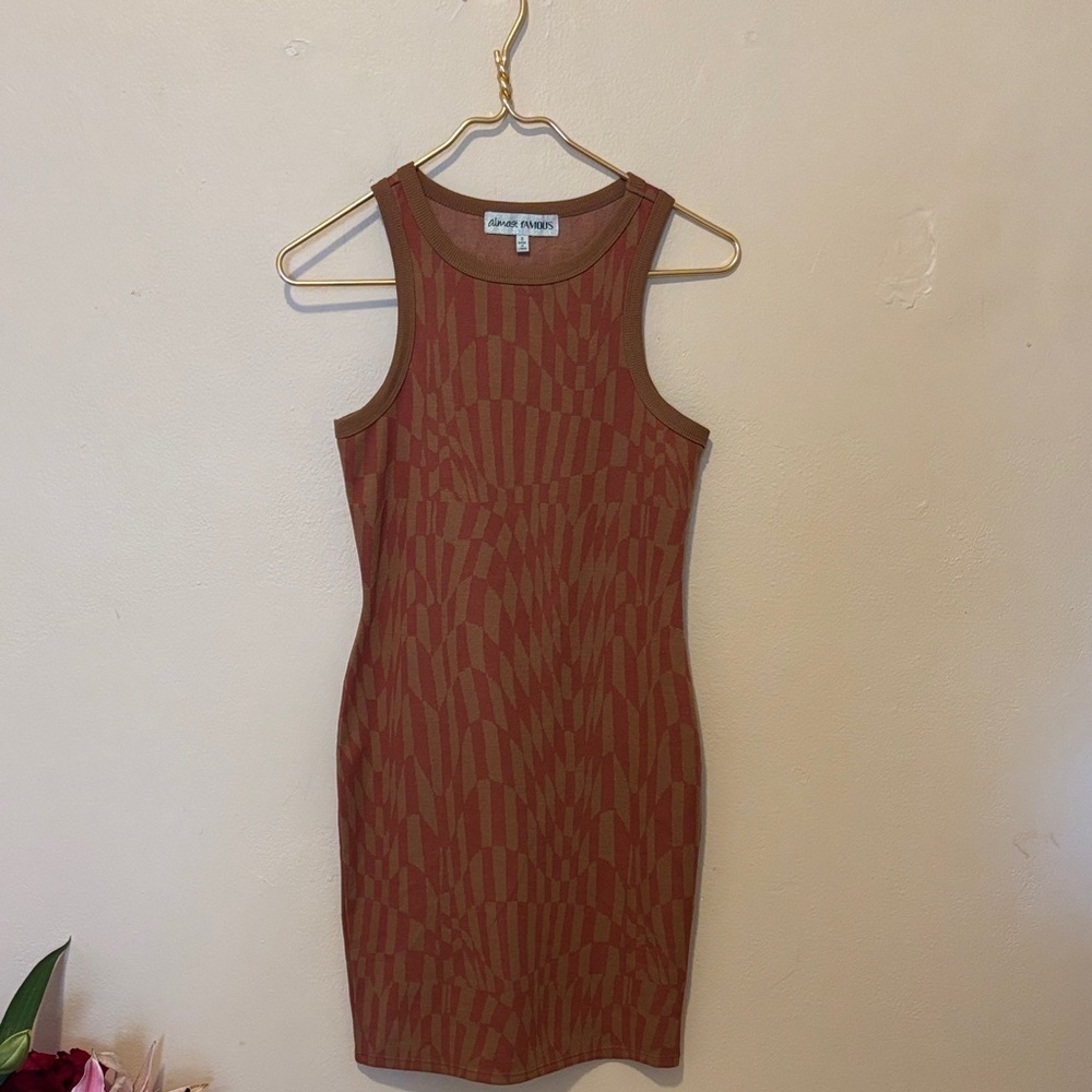 Almost Famous Brown Geometric Mini Dress